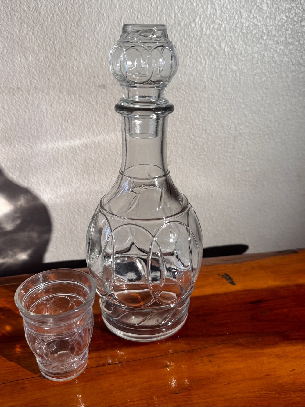 1930’s Maryland Glass Co “Ring O Rings”Decanter and Glass with Glass Stopper